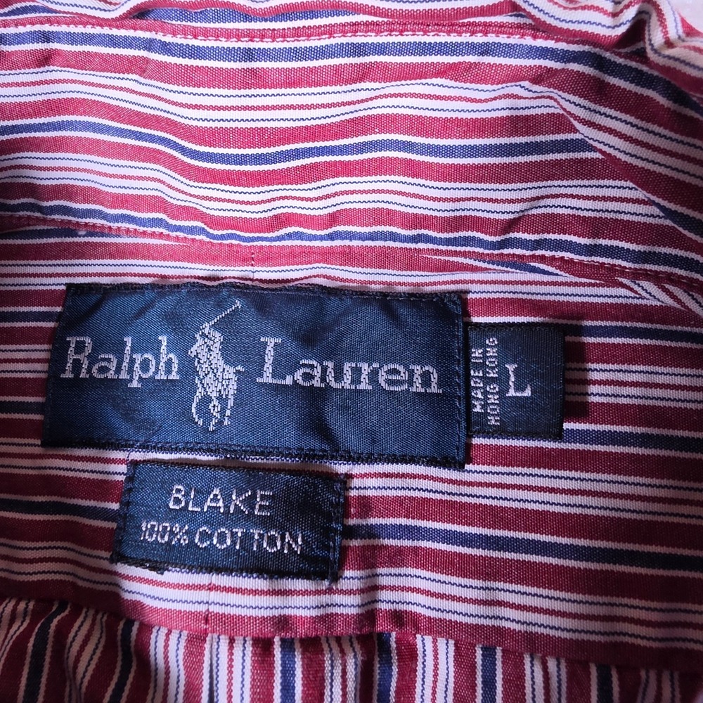 Ralph Lauren Blake Mens L Red White Navy Striped L/S Button Down Shirt - Picture 2 of 8